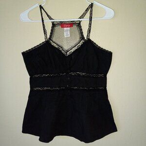 Black LIPSY Tank with Lace/Mesh/Buttons and Pleats Women's L